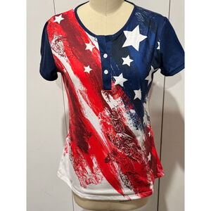 Women's Unbranded Short Sleeve Tee M Red Blue American Flag
